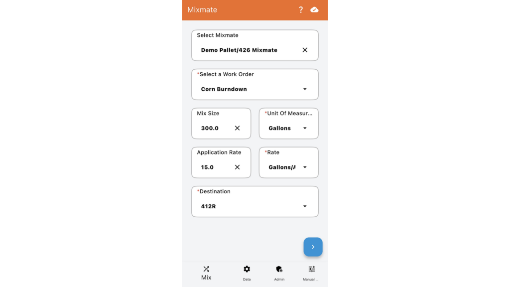 Screenshot of the Mix screen on the Mixmate app on an iOS device