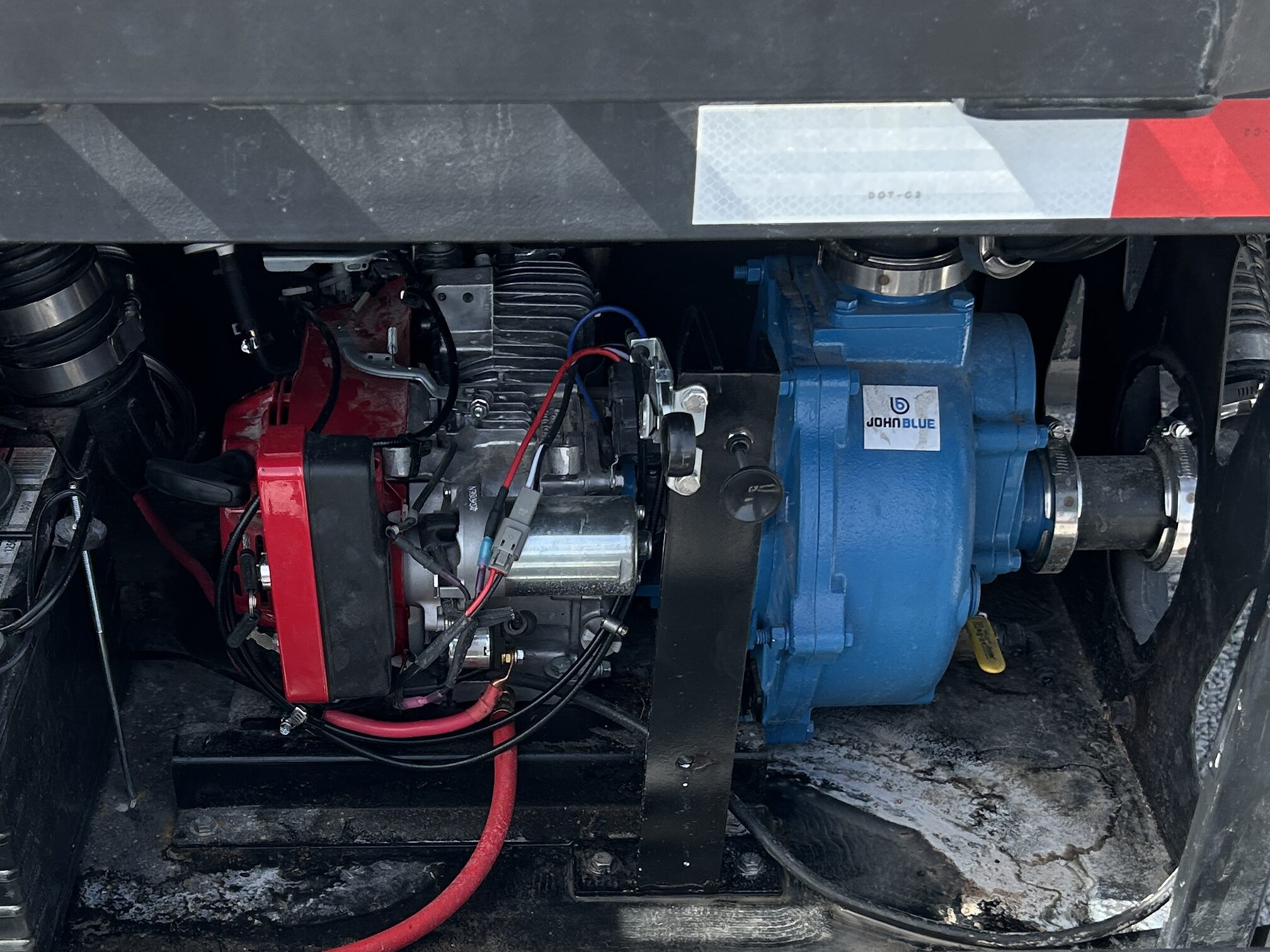John Blue SP-3240-G6HEFLG installed in a storage box on a Demco 42' liquid tender, fuel tank removed.